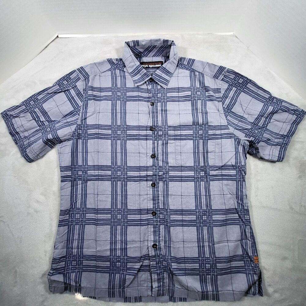 Reyn Spooner Shirt Men Large Blue Plaid Short Sleeve Cotton Casual Button Up